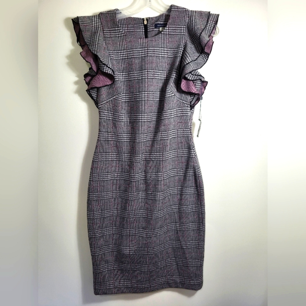 NWT Tommy Hilfiger black with white check midi dress    women's 2  #2320
